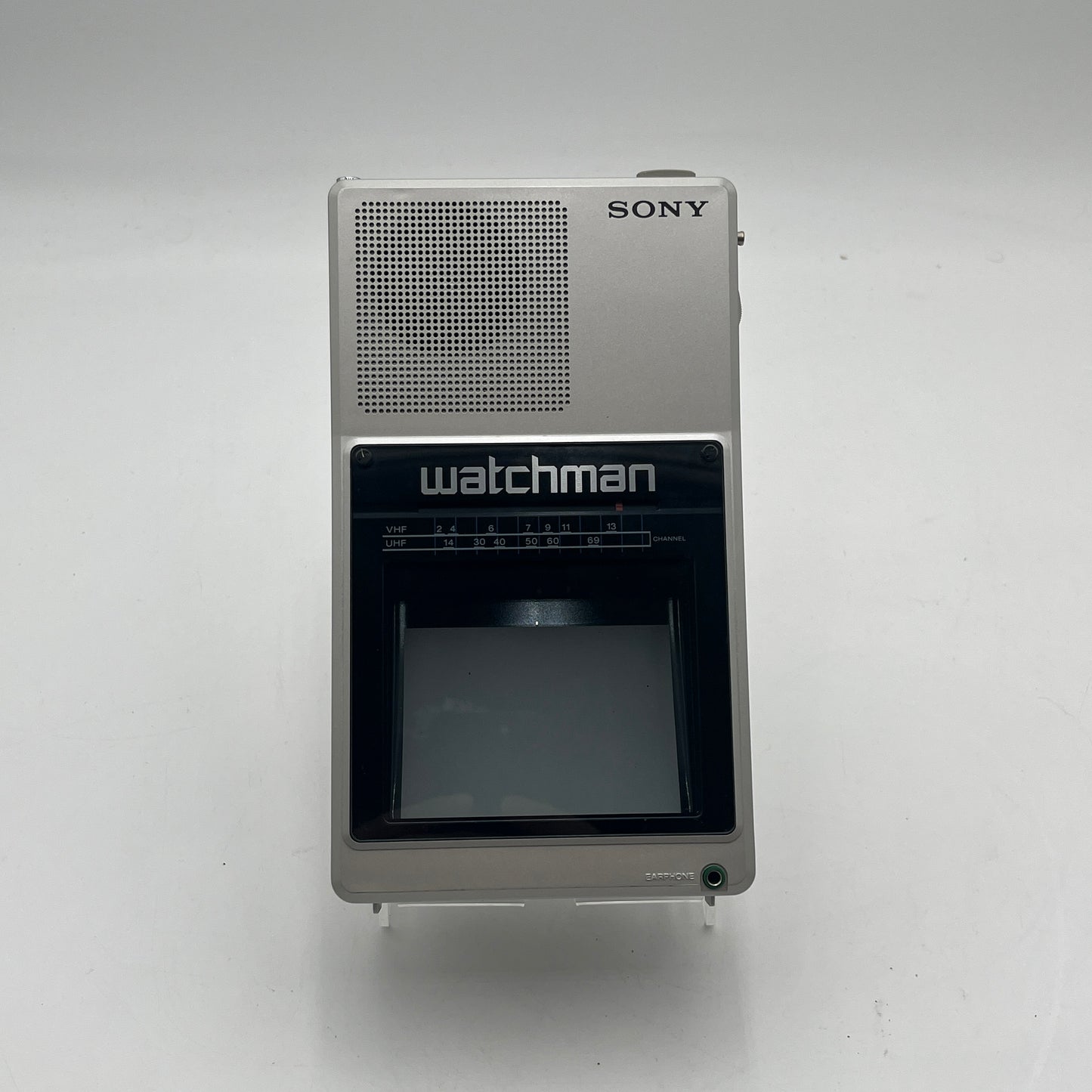 Vintage 1980's Sony Watchman UHF VHF Flat Black White TV Tested