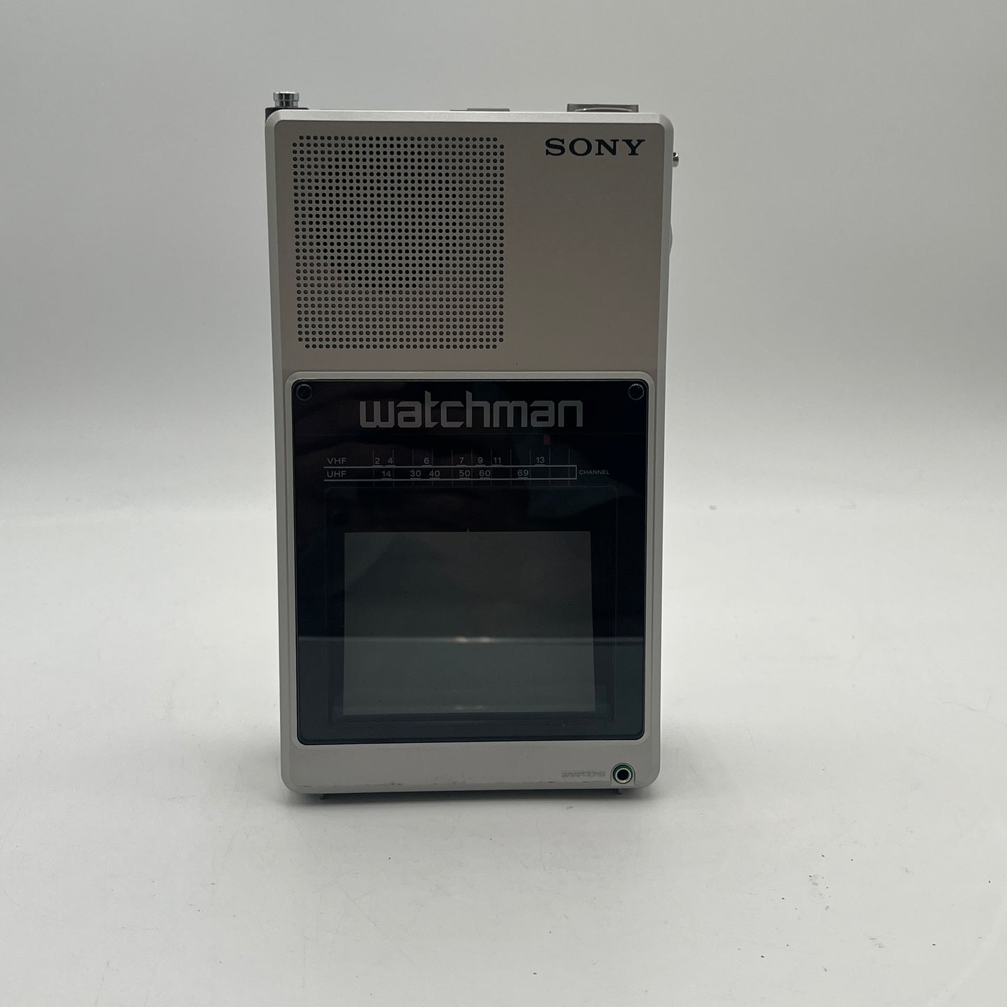 Vintage 1980's Sony Watchman UHF VHF Flat Black White TV Tested