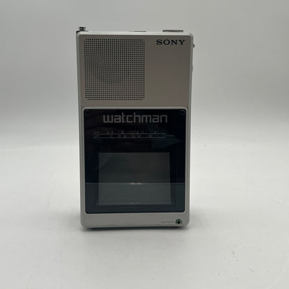 Vintage 1980's Sony Watchman UHF VHF Flat Black White TV Tested