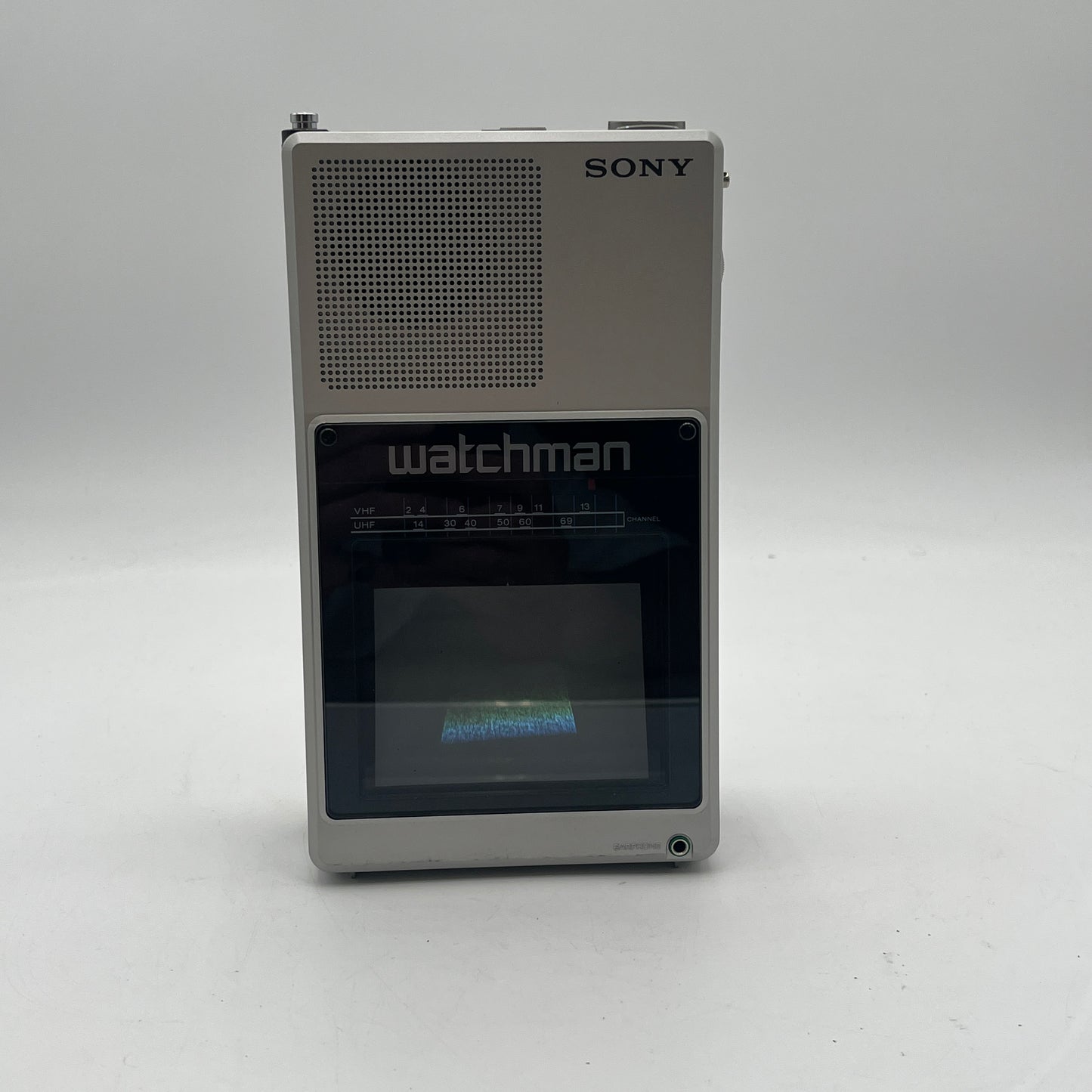 Vintage 1980's Sony Watchman UHF VHF Flat Black White TV Tested
