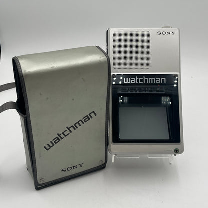 Vintage 1980's Sony Watchman UHF VHF Flat Black White TV Tested