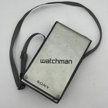 Vintage 1980's Sony Watchman UHF VHF Flat Black White TV Tested