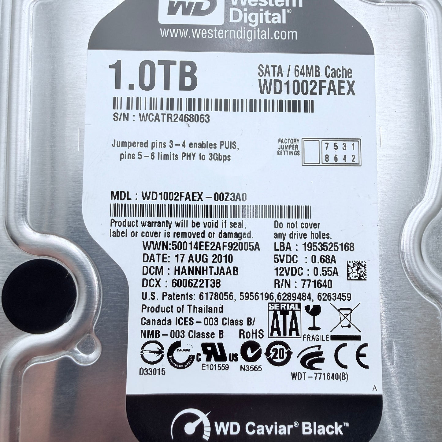 WD BLACK 1TB SATA DRIVE 7200RPM 64MB 3.5" Desktop HDD