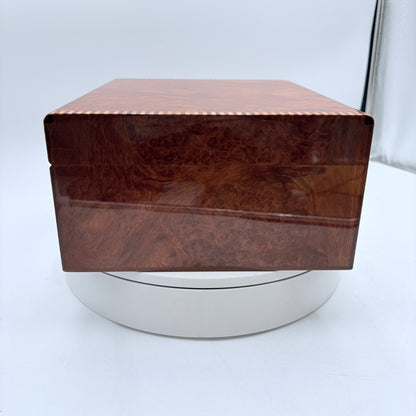 Vintage 90's-2000s Elie Bleu Burl Wood 75 Cigar Humidor w/ Key & Cigar Case