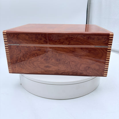 Vintage 90's-2000s Elie Bleu Burl Wood 75 Cigar Humidor w/ Key & Cigar Case