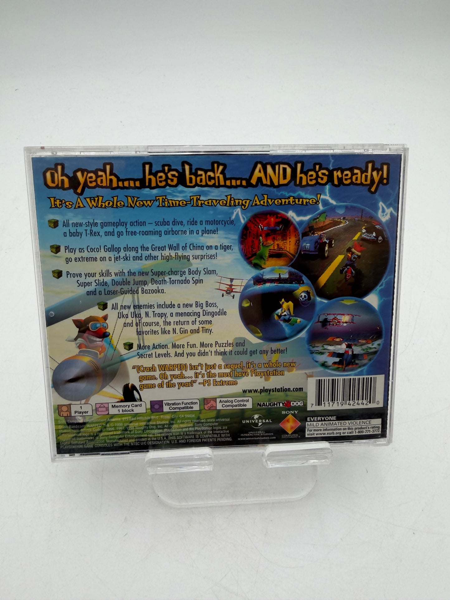 Crash Bandicoot Warped Playstation Video Game Complete with Case and Manual