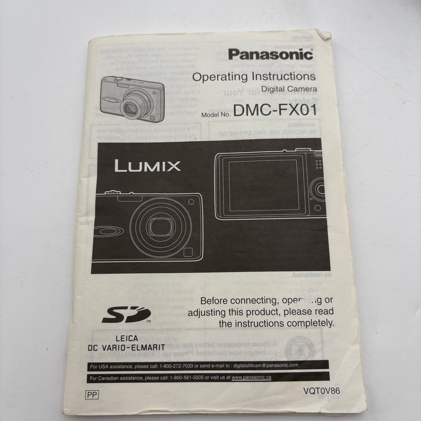 Panasonic DMC-FX01 Digital Camera With Manual, Two Batteries, Charger and Carrying Case