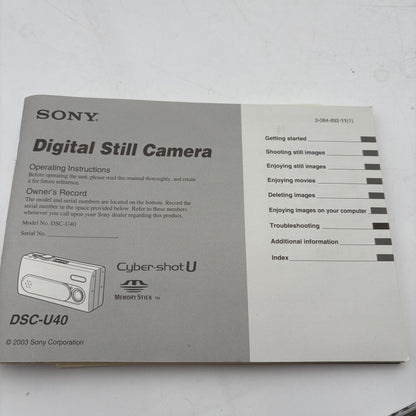 Sony Cybershot DSC-U40 Digital Camera Silver Used With Box