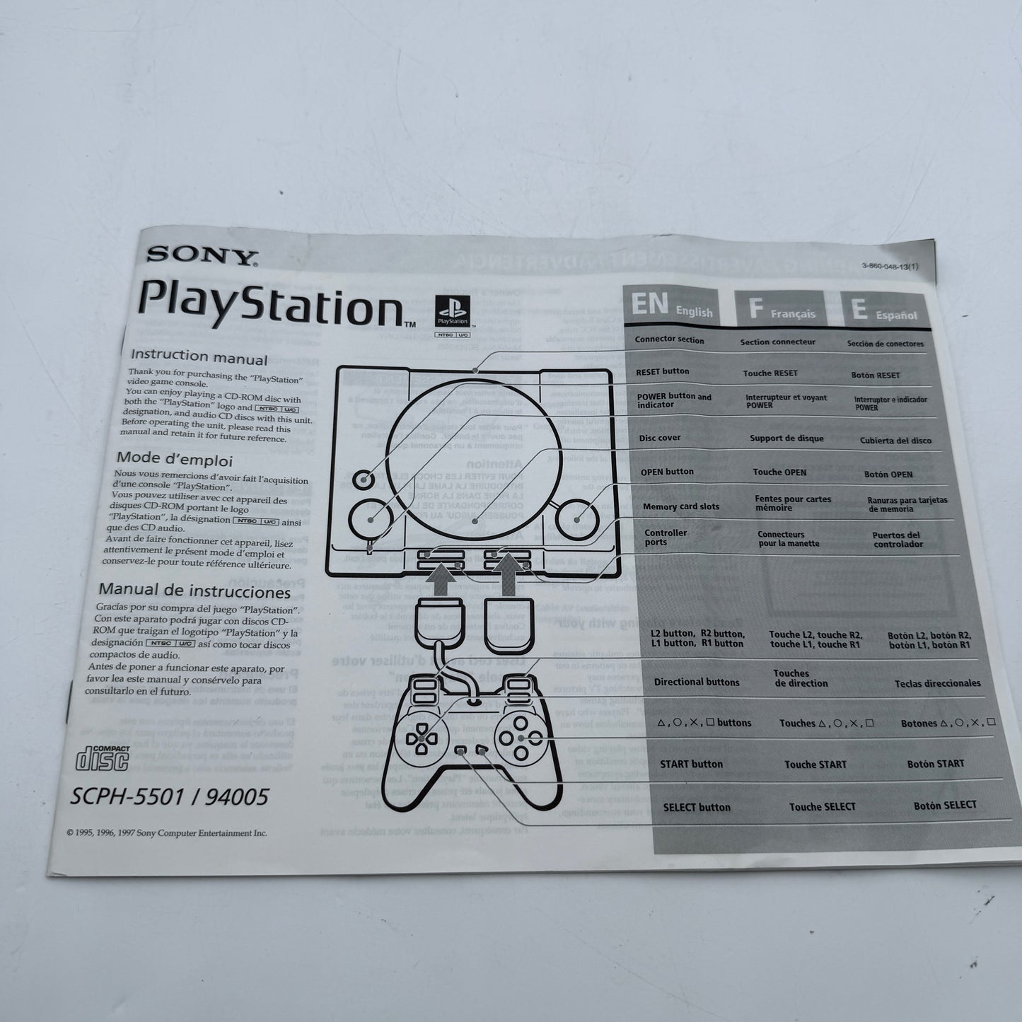 Sony PlayStation 1 SCPH-5501 Console for Parts or Repair