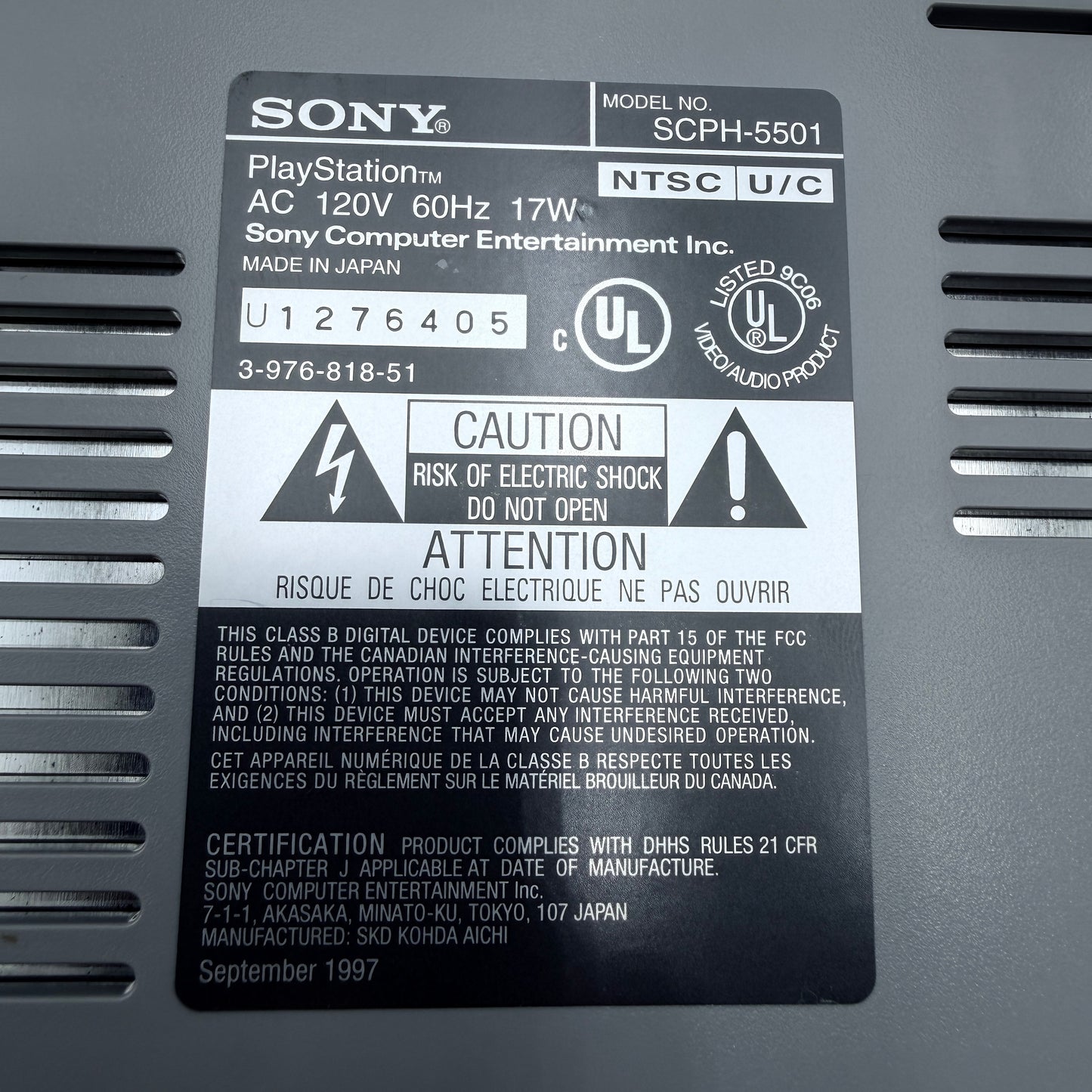 Sony PlayStation 1 SCPH-5501 Console for Parts or Repair