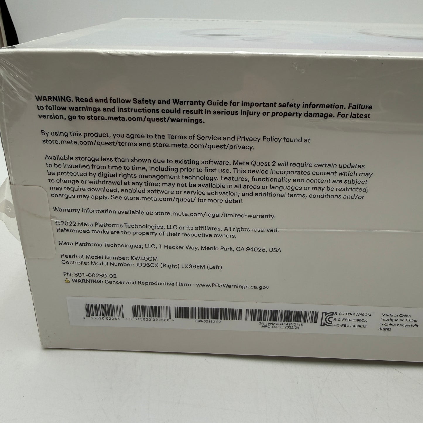 Meta Quest 2 VR Headset New In Box 128GB
