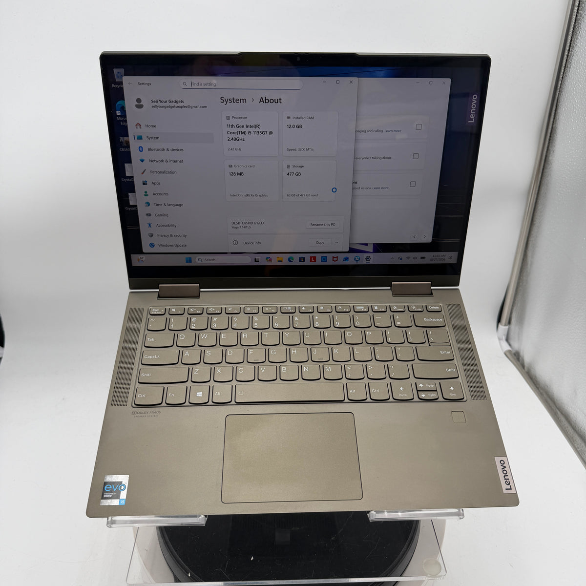 Lenovo Yoga 7 14ITL5 14" 2-in-1 Laptop, Intel Core i5-1135G7, 12GB RAM, 512GB SSD, Gray
