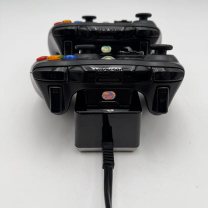 Microsoft Xbox 360 Black Wireless Controller Lot of 3 with Charging Dock UNTESTED