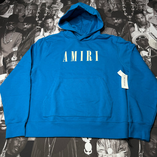NWT AMIRI Logo Print Cotton Jersey Hoodie Blue XL