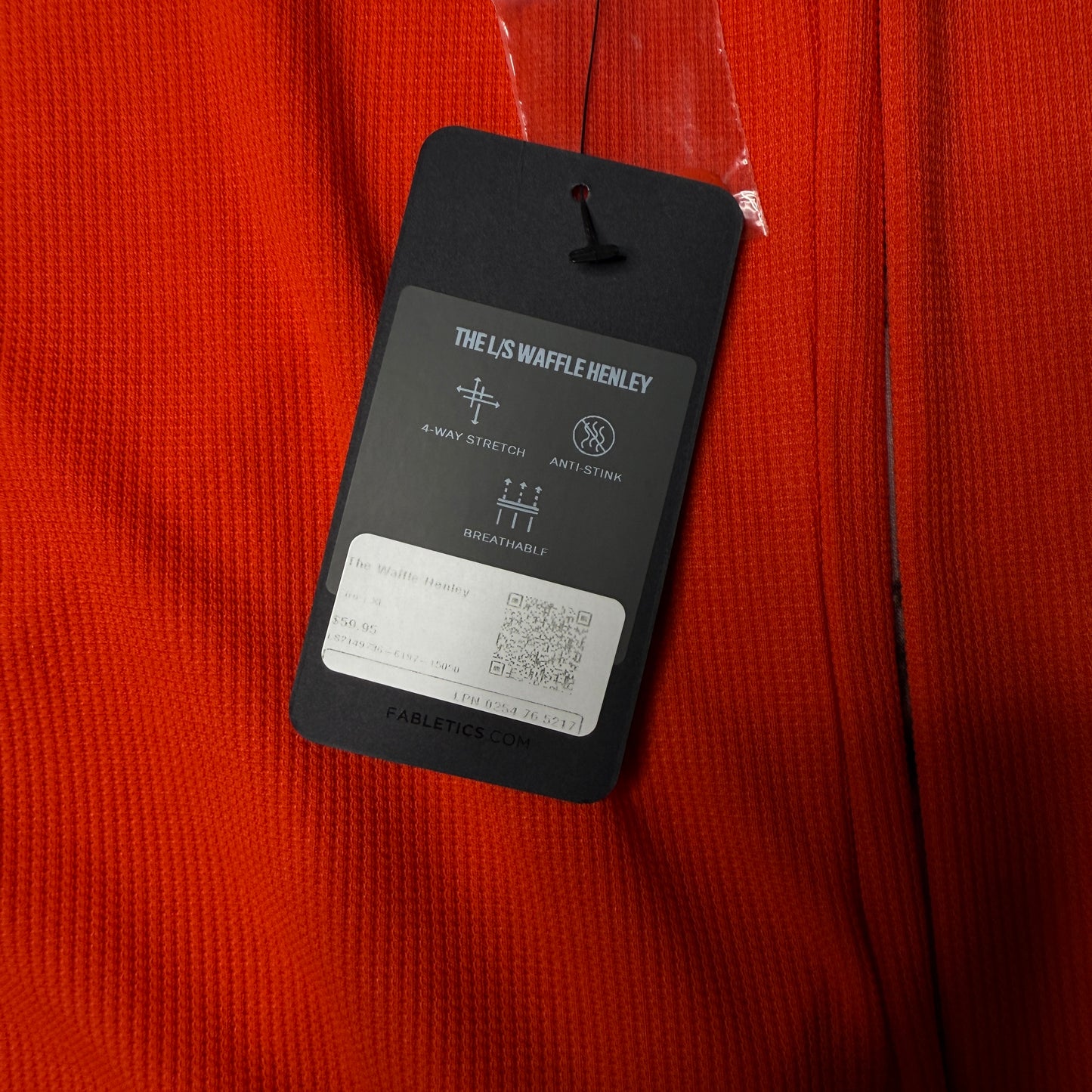 NWT Fabletics Long Sleeve Waffle Henley Orange XL