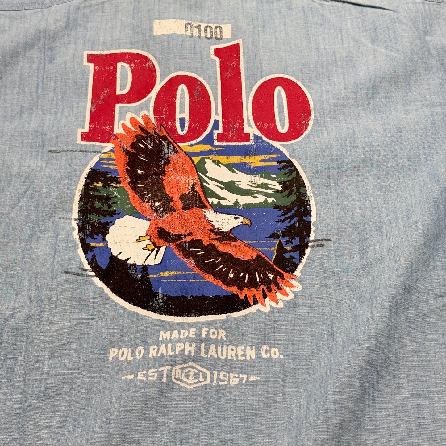 NWT Polo Ralph Lauren Men's Cotton Classic-Fit Chambray Graphic Workshirt SZ XXL