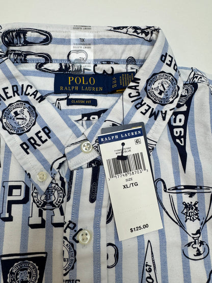 NWT Polo Ralph Lauren Classic Fit Striped Oxford Graphic Short Sleeve Shirt XL