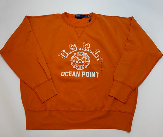 NWT Polo Ralph Lauren Vintage Fit Fleece Graphic Sweatshirt Orange 656621