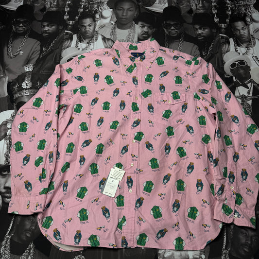 NWT Ralph Lauren Polo Bear Jacket Print Pink Button Down Long Sleeve XL
