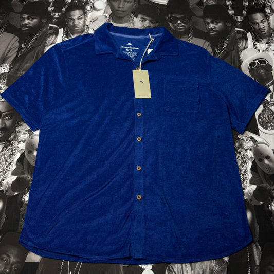 NWT Tommy Bahama Poolside Terrycloth Shirt Short Sleeve Blue Large New MSRP $110