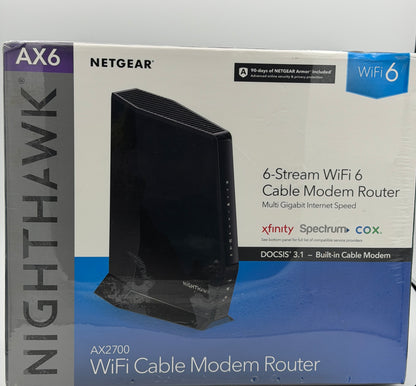 Netgear Nighthawk AX6 AX2700 WiFi 6 DOCSIS 3.1 Cable Modem Router Black NIB