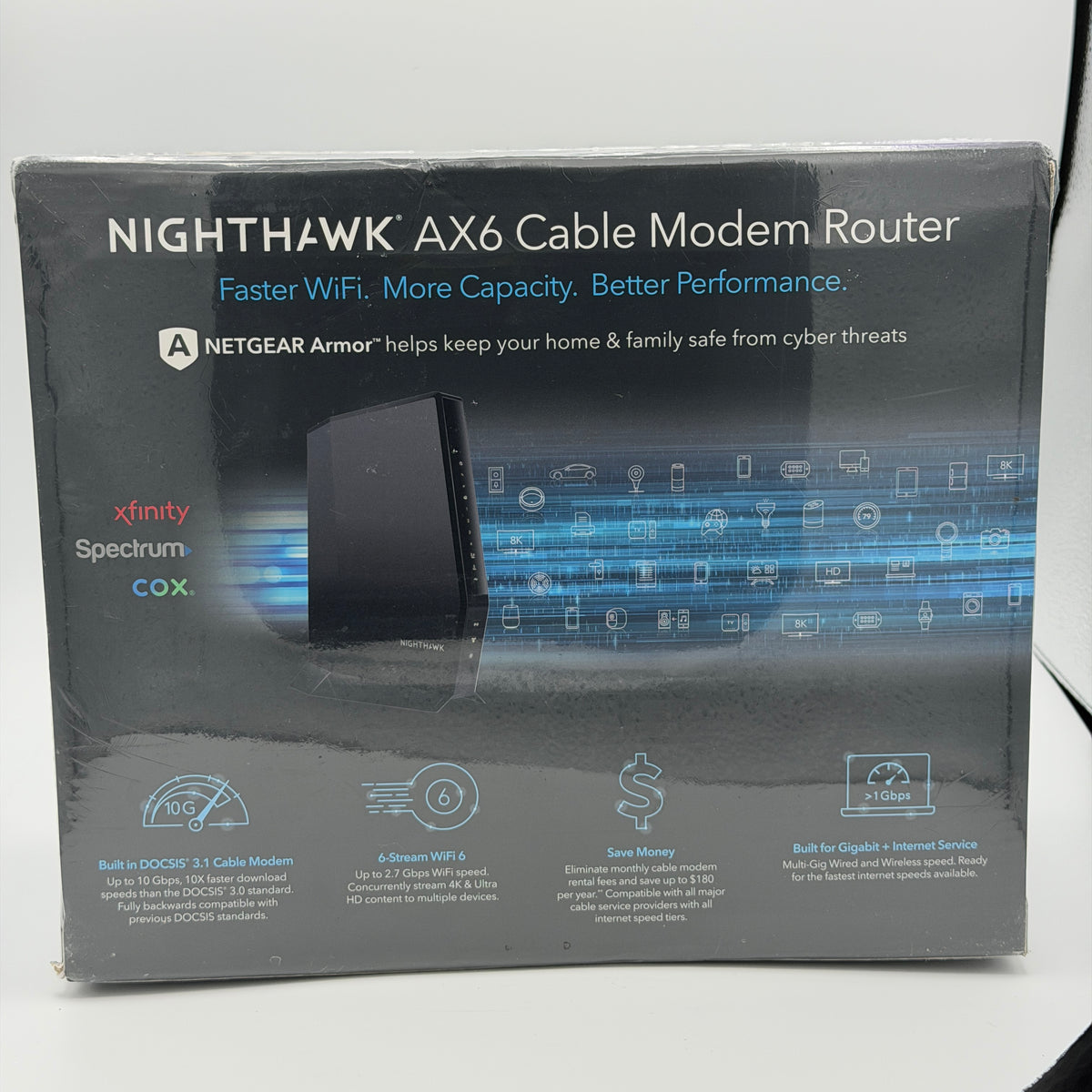 Netgear Nighthawk AX6 AX2700 WiFi 6 DOCSIS 3.1 Cable Modem Router Black NIB