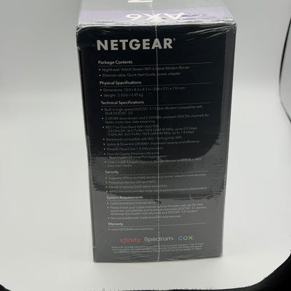 Netgear Nighthawk AX6 AX2700 WiFi 6 DOCSIS 3.1 Cable Modem Router Black NIB