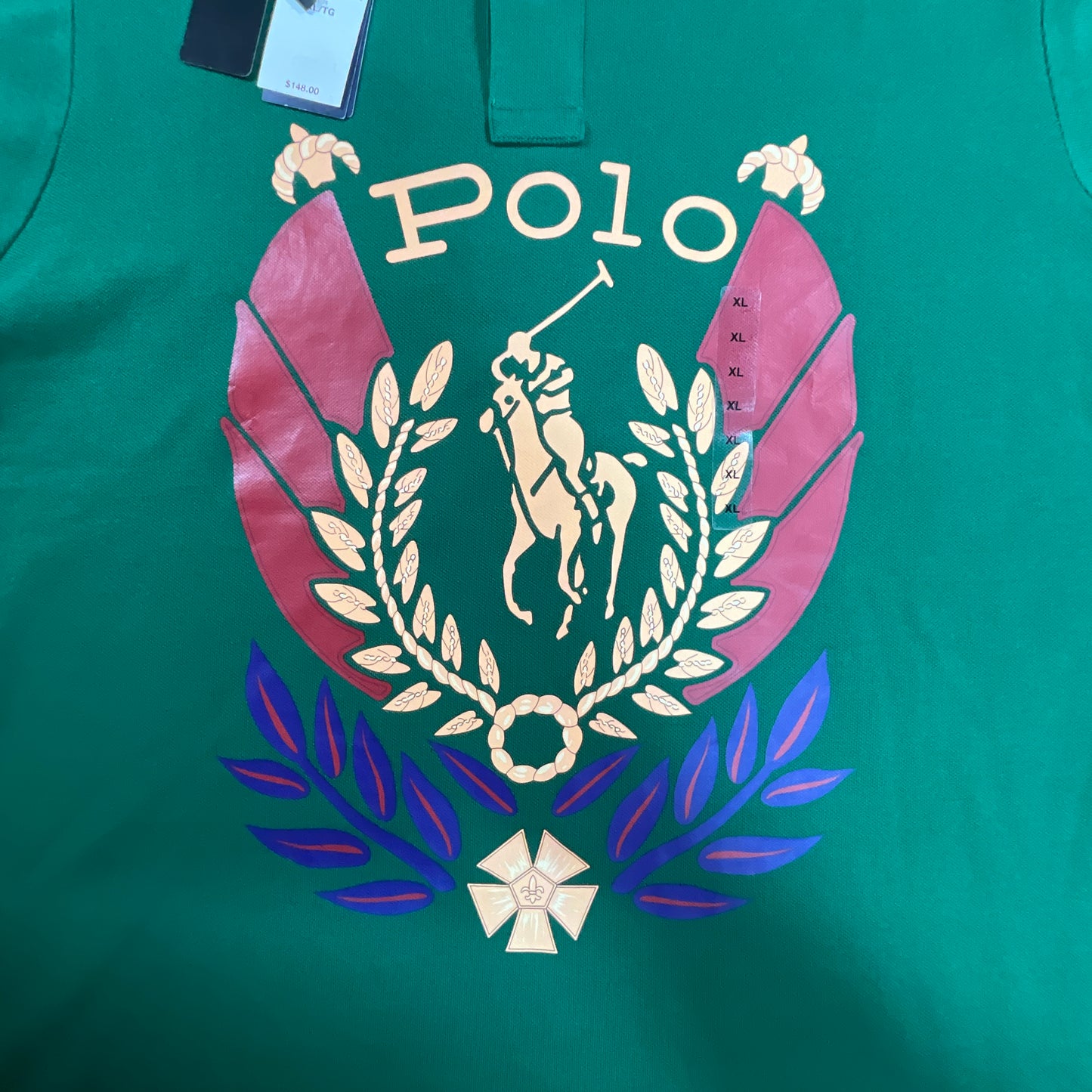 New Polo Ralph Lauren Classic Fit Uni Crest Mesh Polo Shirt Green Size XL 710921276001