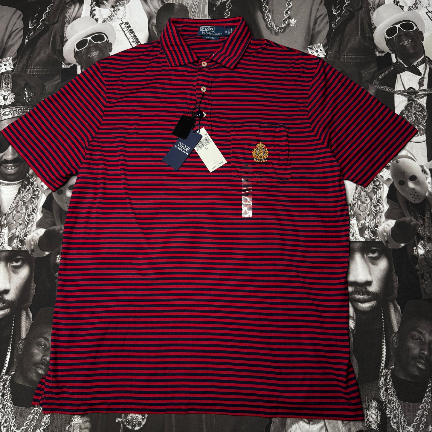 NWT Polo Ralph Lauren Striped Classic Fit Crest Polo Shirt Medium Red