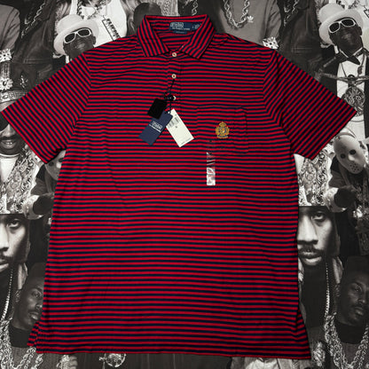 NWT Polo Ralph Lauren Striped Classic Fit Crest Polo Shirt Medium Red