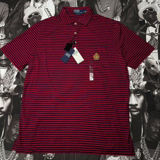NWT Polo Ralph Lauren Striped Classic Fit Crest Polo Shirt Medium Red