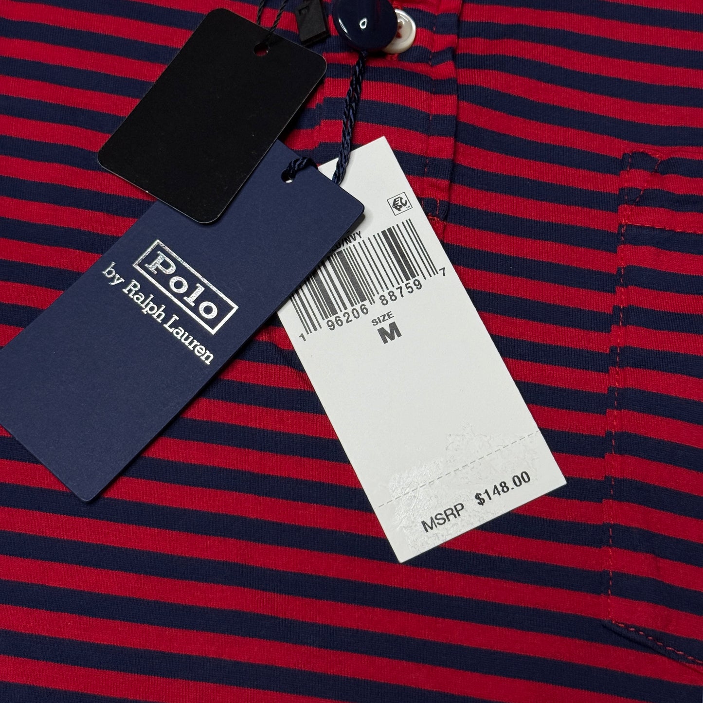 NWT Polo Ralph Lauren Striped Classic Fit Crest Polo Shirt Medium Red