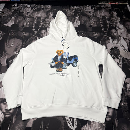 NWT Polo Ralph Lauren White Polo Aviator Jeep Bear Fleece Hoodie Sweatshirt XL