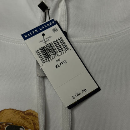 NWT Polo Ralph Lauren White Polo Aviator Jeep Bear Fleece Hoodie Sweatshirt XL