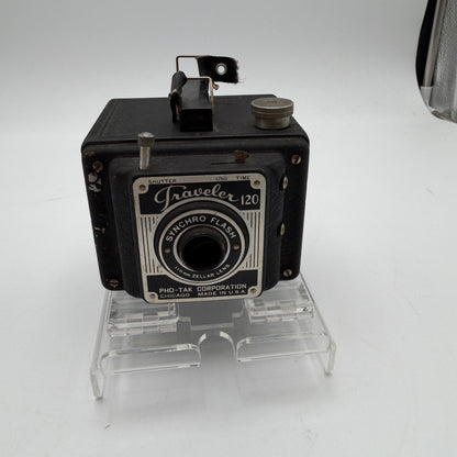 Pho-Tak Vintage Traveler 120 Roll Film Metal Box Camera Plus Extras!