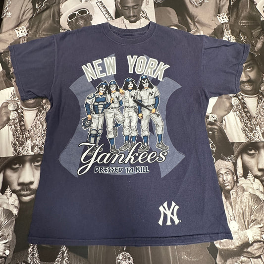2014 Vintage KISS Liquid Blue New York Yankees Shirt Dressed to Kill Rock T Medium