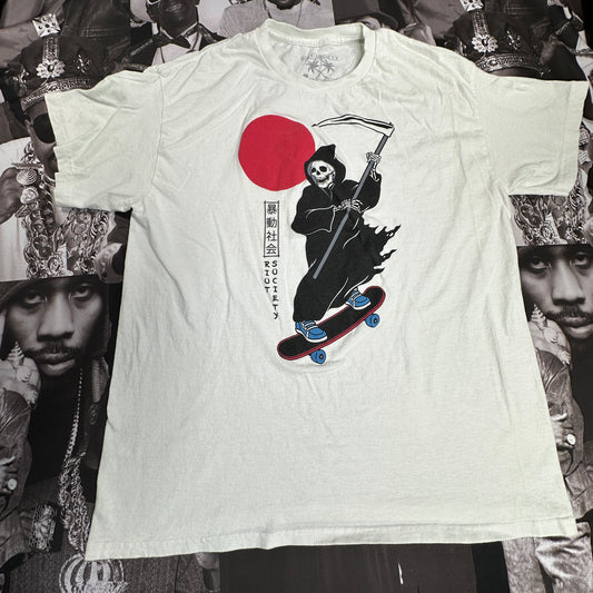 Riot Society Skateboard Reaper T Shirt White Large