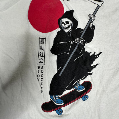 Riot Society Skateboard Reaper T Shirt White Large