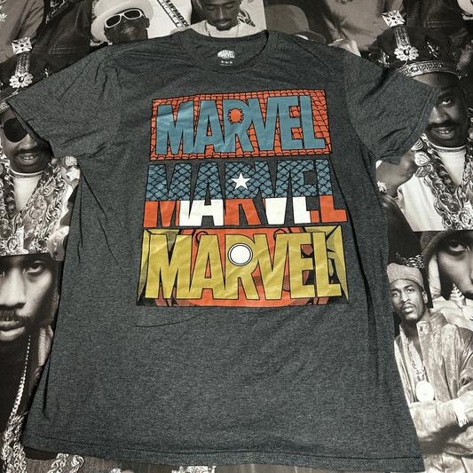 Women's Retro Marvel Mens Gray Short Sleeve Spiderman Iron Man Captain America T-Shirt Large
