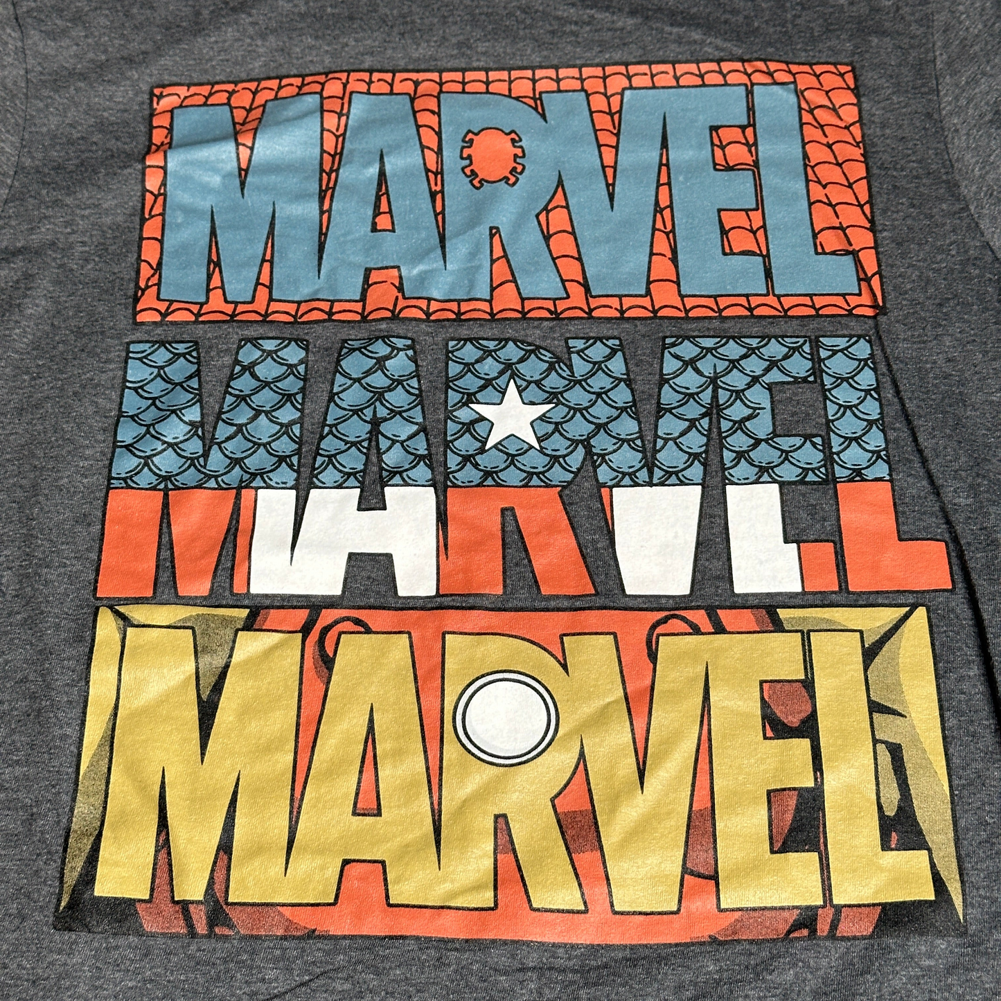 Women's Retro Marvel Mens Gray Short Sleeve Spiderman Iron Man Captain America T-Shirt Large