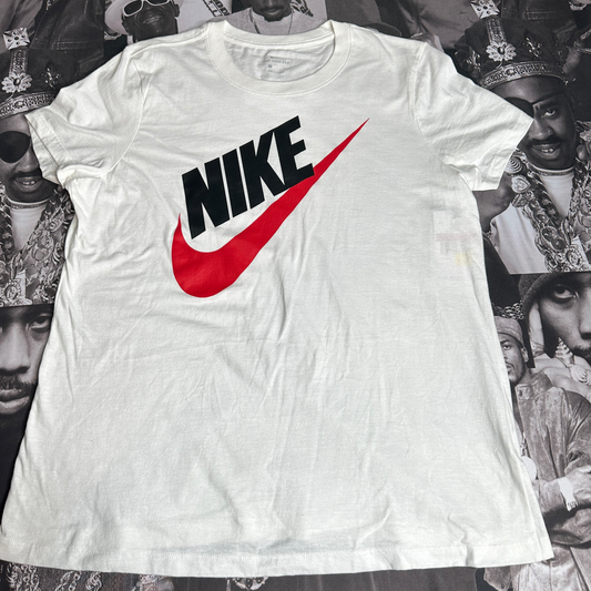 NWT Women's Nike Logo Swoosh T-Shirt Glam Short Sleeve White Large