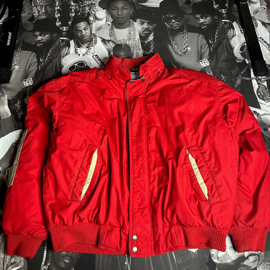 Vintage 80's Red Members Only Down Feather Insulated Coat Puffer Jacket Large Mens Full Zip with Buttons