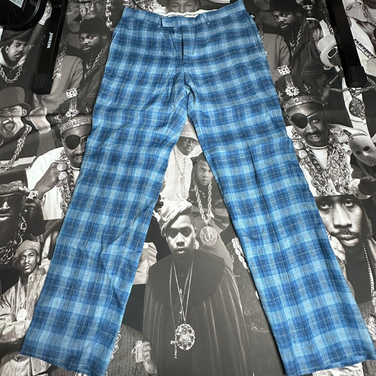Ralph Lauren LRL Men Classic Fit Linen Blend Blue Plaid Dress Pants 34/32