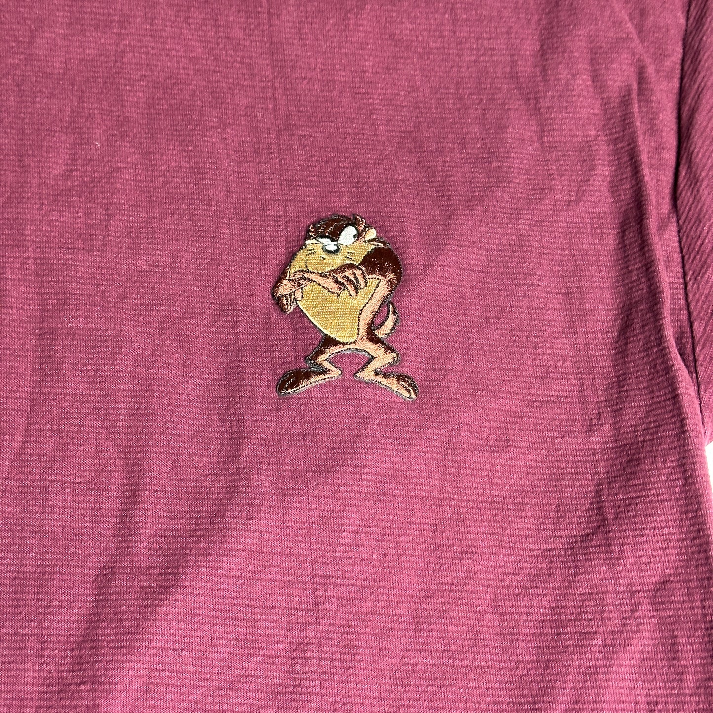 Vintage 1996 Official Looney Tunes Tasmanian Devil Warner Brothers Burgundy T Shirt Medium