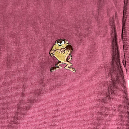 Vintage 1996 Official Looney Tunes Tasmanian Devil Warner Brothers Burgundy T Shirt Medium