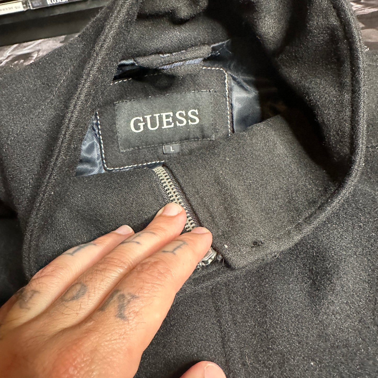 Guess Mens Military Field Jacket Pea Coat Wool Blend Button Down Quilted Lined Large