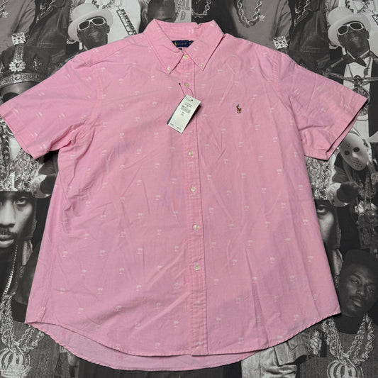 NWT Ralph Lauren Shirt Pink Oxford Embroidered Palms Button-Front Size XL