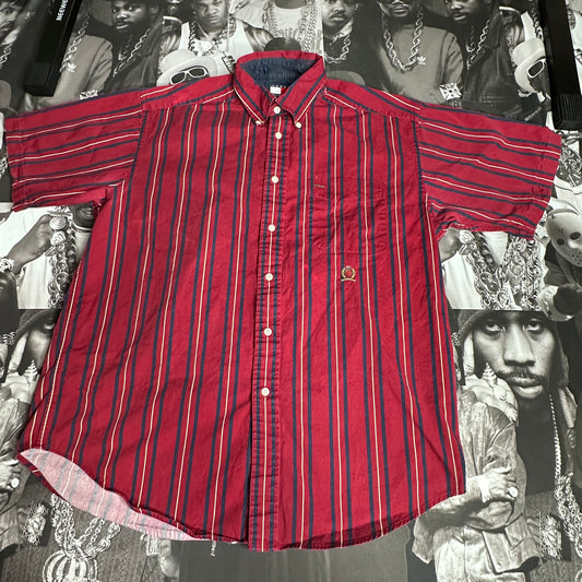 Vintage 90s Tommy Hilfiger Vertical Striped SS Button Down Shirt Medium