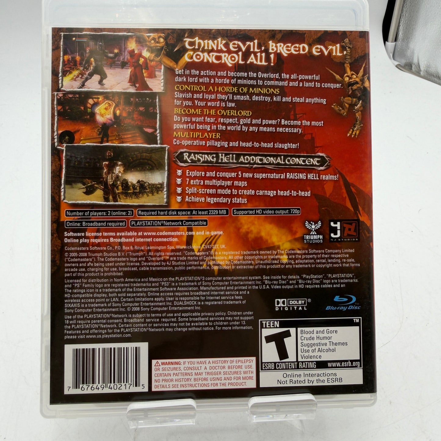 PlayStation 3 Overlord: Raising Hell Used Video Game Complete w/ Case, Manual & Inserts