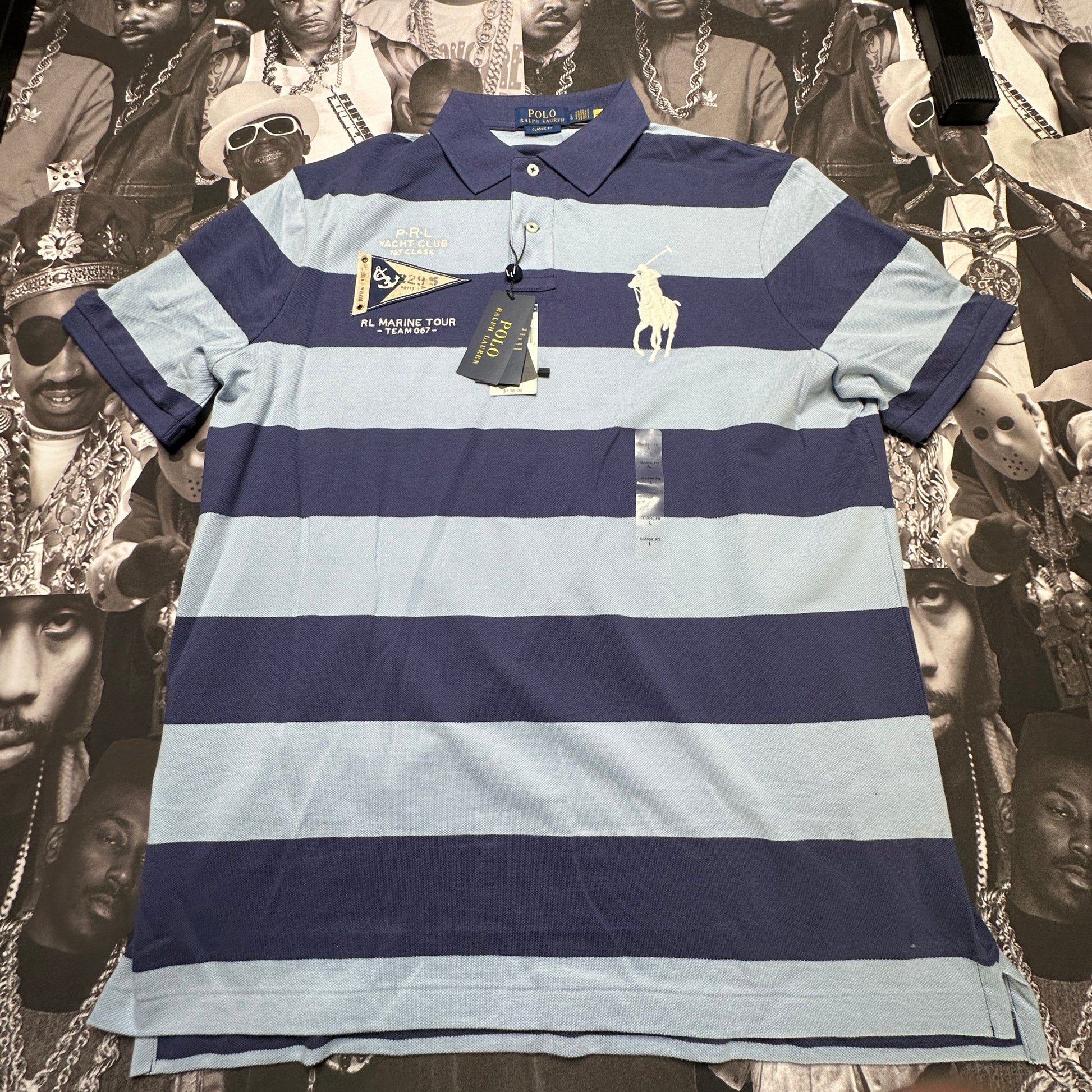 Polo Ralph Lauren Classic Fit Striped Big Pony Yacht Club Polo Shirt Blue/Multi Sz Large 710944168001